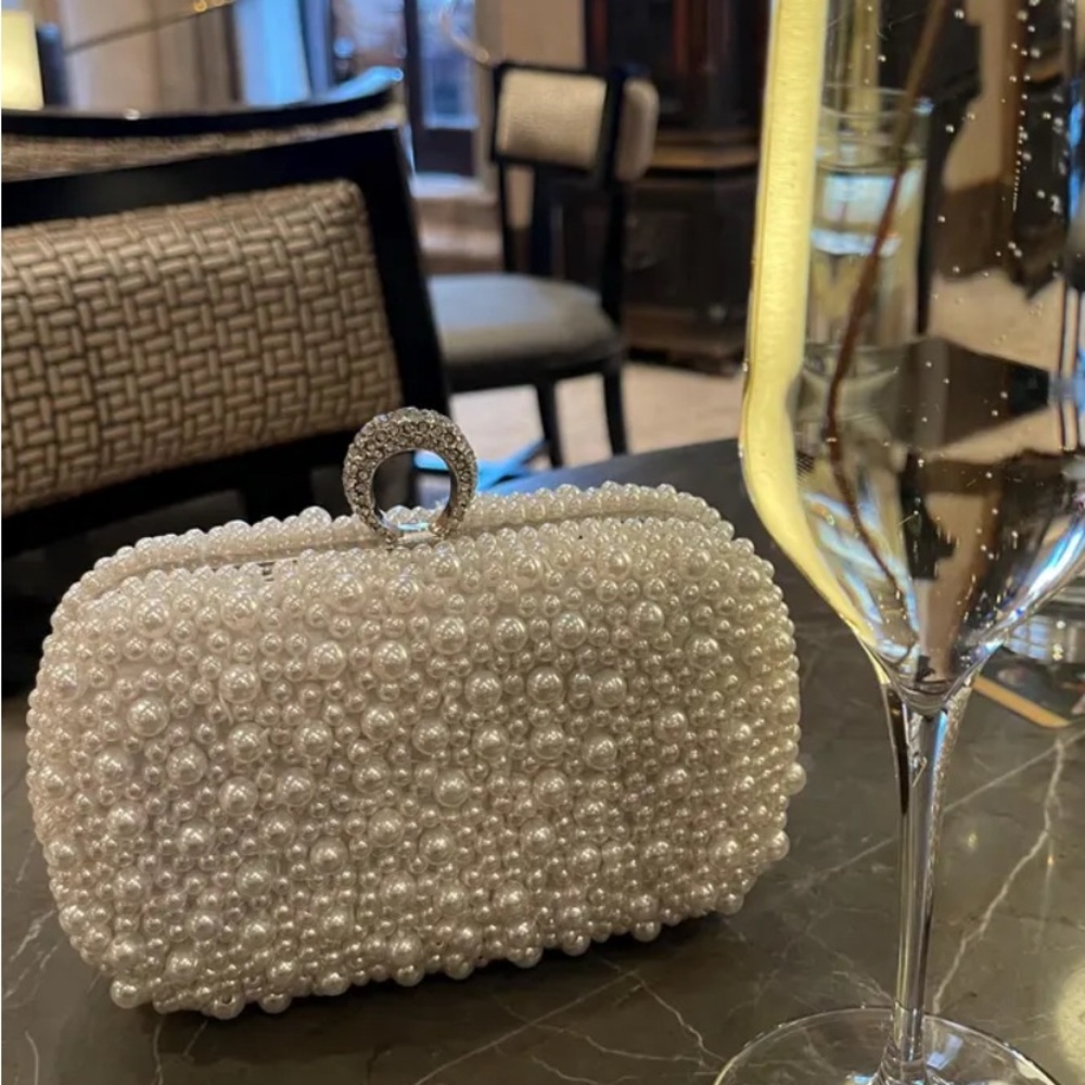 NWT Boutique Pearl Beaded Evening Cocktail Clutch - Picture 3 of 8